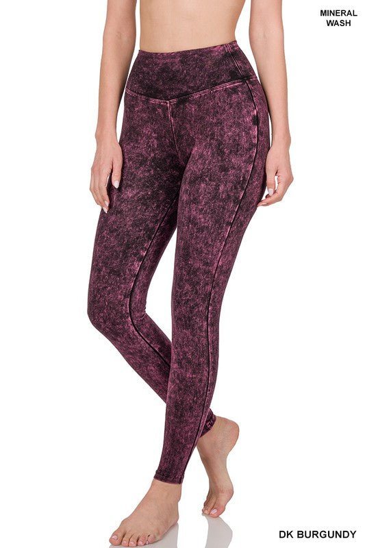 Mineral Washed Wide Waistband Yoga Leggings - Bitsy Gypsy Boutique