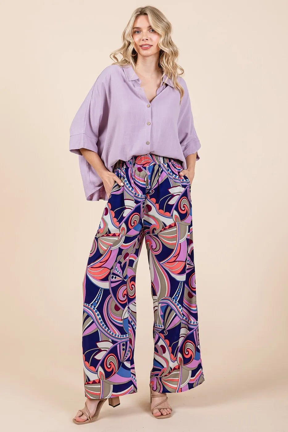 Mittoshop Abstract Print Elastic Waist Wide Leg Pants - Bitsy Gypsy Boutique