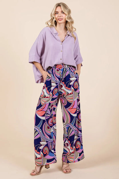 Mittoshop Abstract Print Elastic Waist Wide Leg Pants - Bitsy Gypsy Boutique