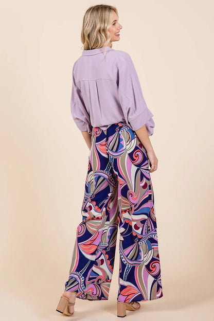 Mittoshop Abstract Print Elastic Waist Wide Leg Pants - Bitsy Gypsy Boutique