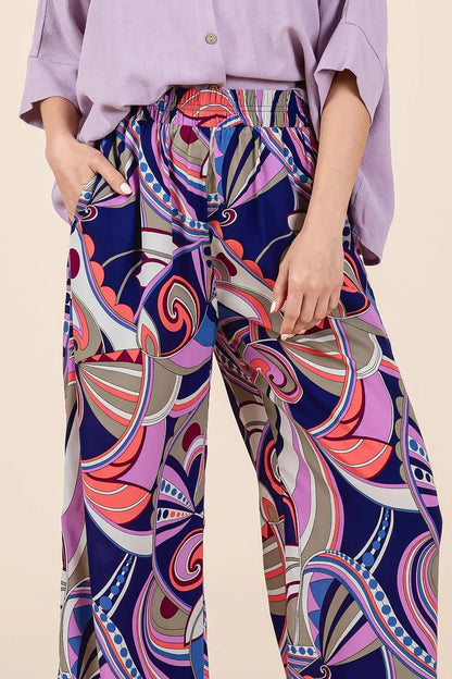 Mittoshop Abstract Print Elastic Waist Wide Leg Pants - Bitsy Gypsy Boutique