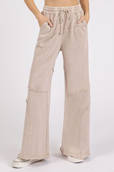 Mittoshop Asymmetric Seam Mineral Wash Elastic Waist Pants - Bitsy Gypsy Boutique