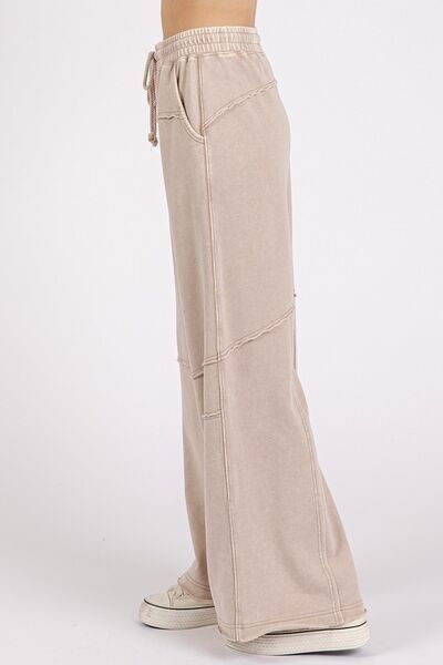 Mittoshop Asymmetric Seam Mineral Wash Elastic Waist Pants - Bitsy Gypsy Boutique