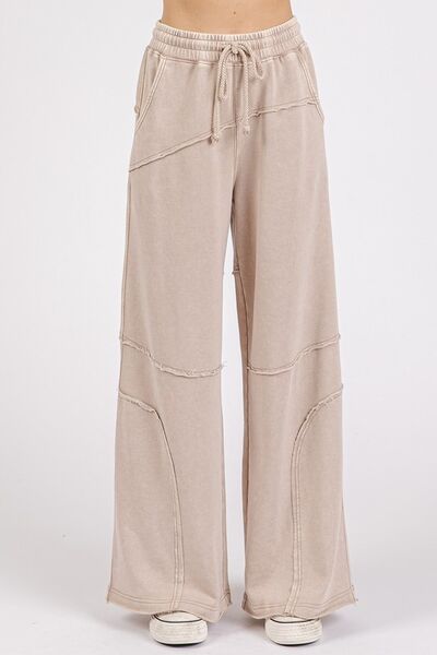 Mittoshop Asymmetric Seam Mineral Wash Elastic Waist Pants - Bitsy Gypsy Boutique