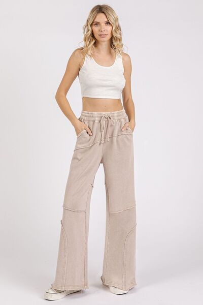 Mittoshop Asymmetric Seam Mineral Wash Elastic Waist Pants - Bitsy Gypsy Boutique