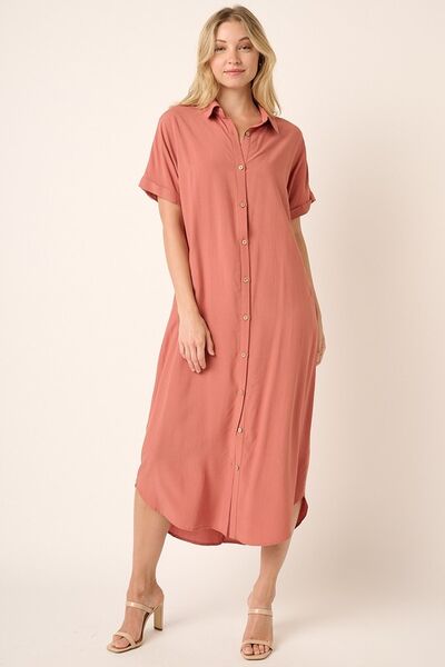 Mittoshop Collared Neck Dolman Short Sleeve Midi Shirt Dress - Bitsy Gypsy Boutique