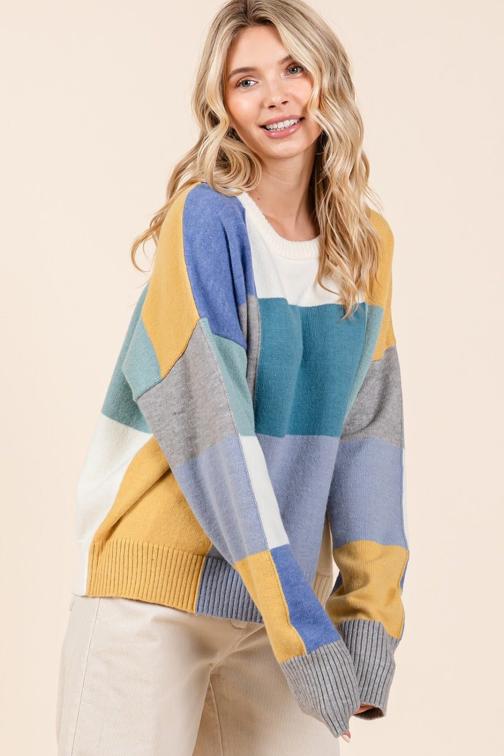 Mittoshop Color Block Round Neck Sweater - Bitsy Gypsy Boutique