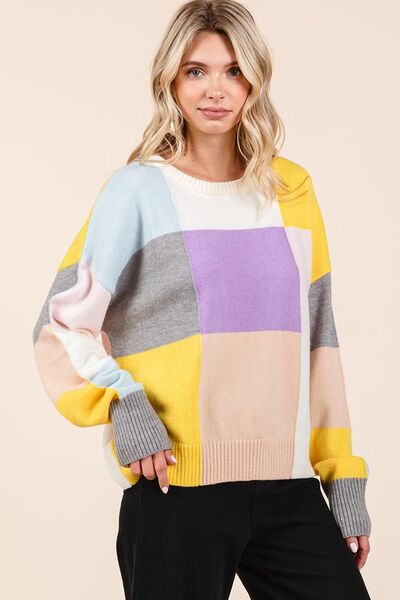 Mittoshop Color Block Round Neck Sweater - Bitsy Gypsy Boutique