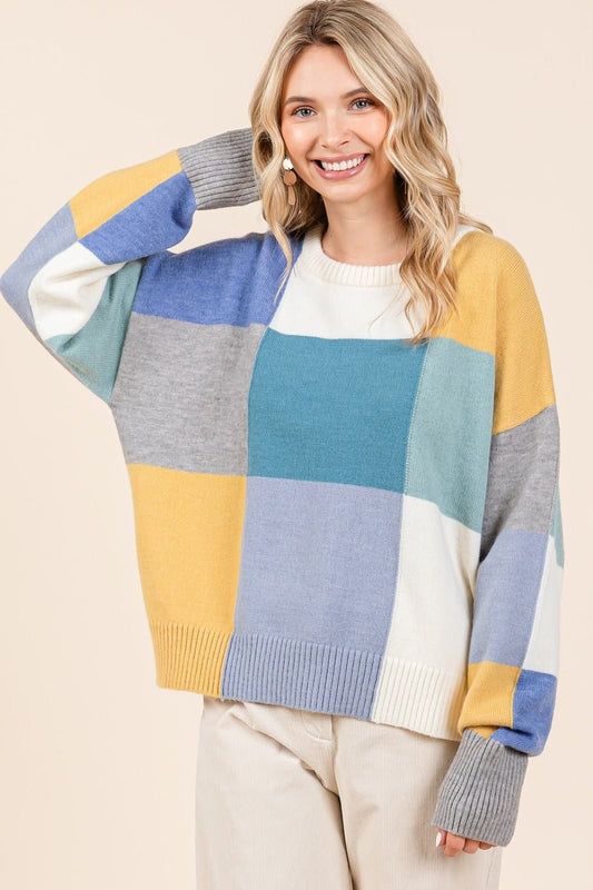 Mittoshop Color Block Round Neck Sweater - Bitsy Gypsy Boutique