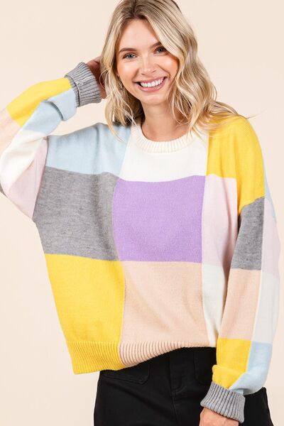 Mittoshop Color Block Round Neck Sweater - Bitsy Gypsy Boutique