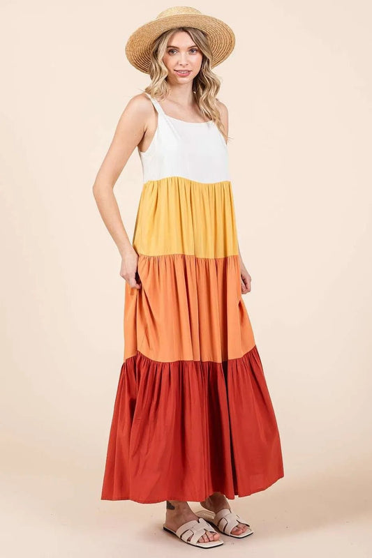Mittoshop Color Block Tiered Pull - On Maxi Dress - Bitsy Gypsy Boutique