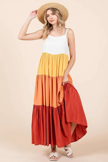 Mittoshop Color Block Tiered Pull - On Maxi Dress - Bitsy Gypsy Boutique