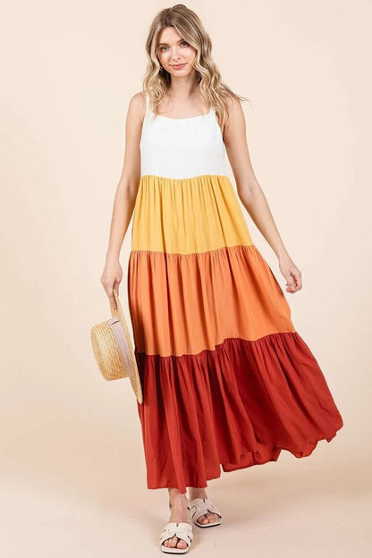 Mittoshop Color Block Tiered Pull - On Maxi Dress - Bitsy Gypsy Boutique