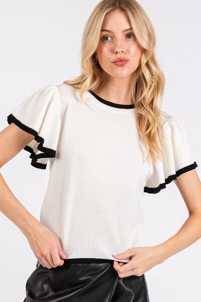 Mittoshop Contrast Trim Ruffled Cap Sleeve Knit Top - Bitsy Gypsy Boutique