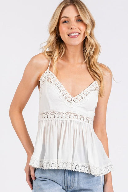Mittoshop Crisscross Back Lace Detail V - Neck Cami - Bitsy Gypsy Boutique