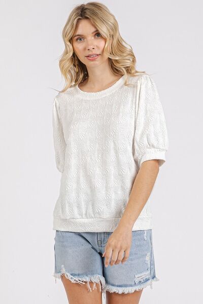 Mittoshop Fan Shell Texture Short Puff Sleeve Knit Top - Bitsy Gypsy Boutique