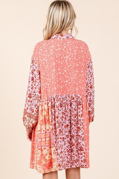 Mittoshop Floral Button Detail Long Sleeve Shirt Dress - Bitsy Gypsy Boutique