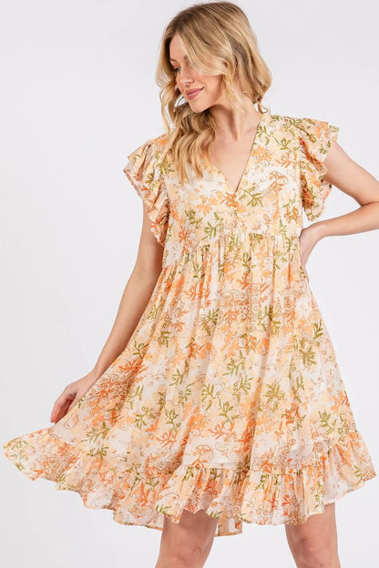 Mittoshop Floral Chiffon Ruffle Short Sleeve Mini Dress - Bitsy Gypsy Boutique