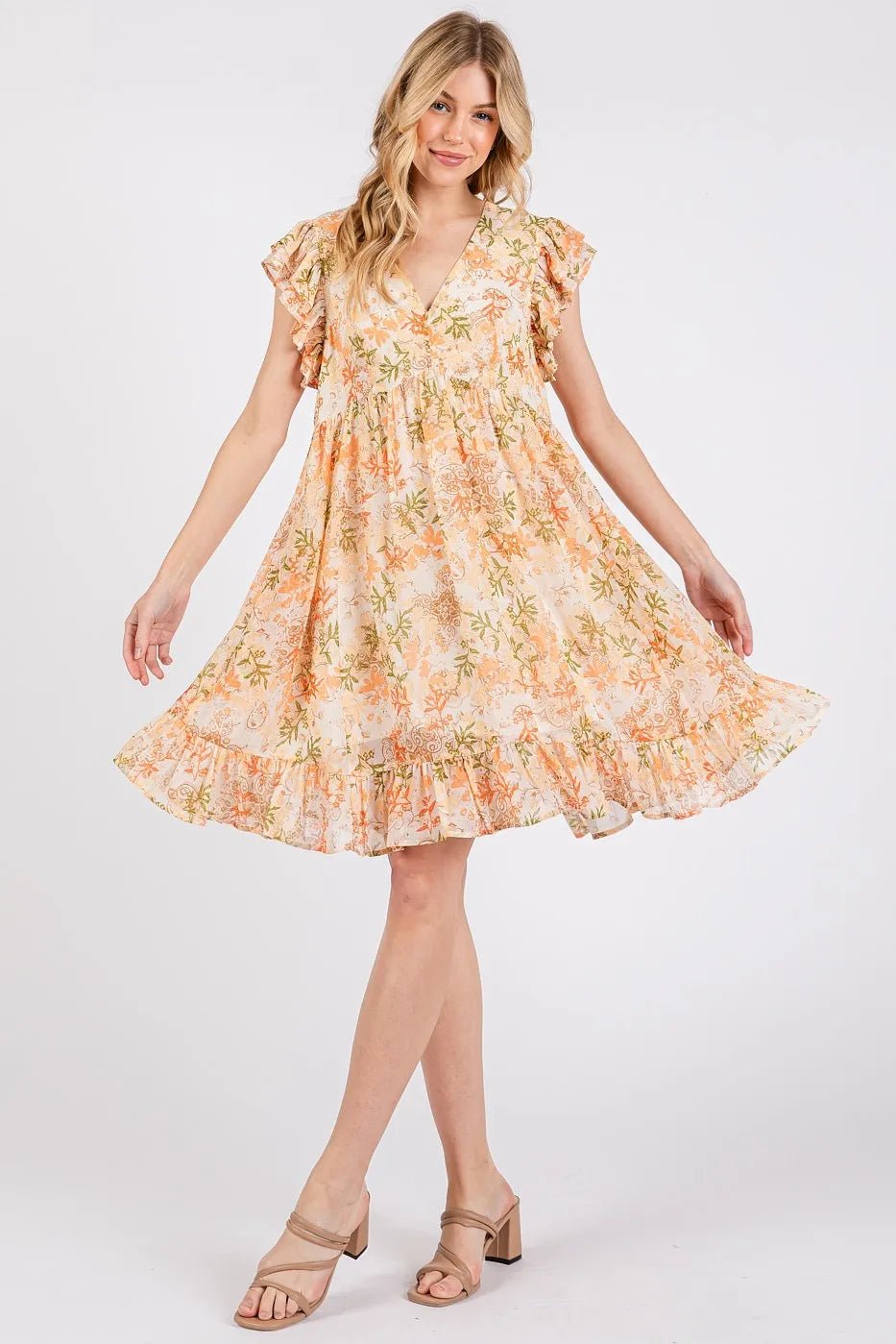 Mittoshop Floral Chiffon Ruffle Short Sleeve Mini Dress - Bitsy Gypsy Boutique