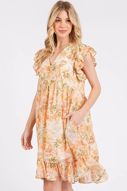 Mittoshop Floral Chiffon Ruffle Short Sleeve Mini Dress - Bitsy Gypsy Boutique