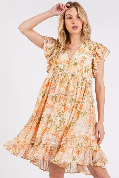 Mittoshop Floral Chiffon Ruffle Short Sleeve Mini Dress - Bitsy Gypsy Boutique