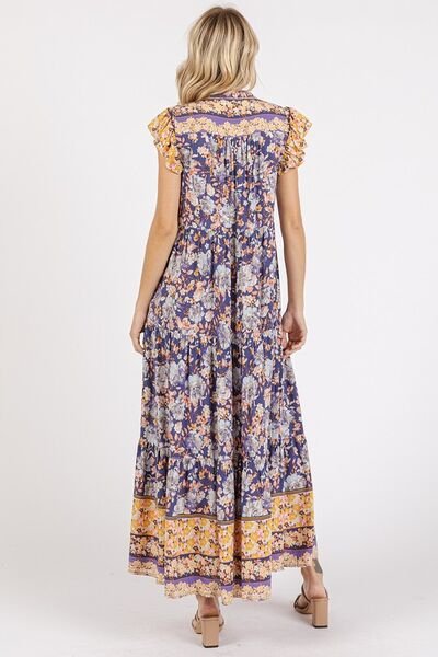 Mittoshop Floral Ruffled Notched Cap Sleeve Maxi Dress - Bitsy Gypsy Boutique