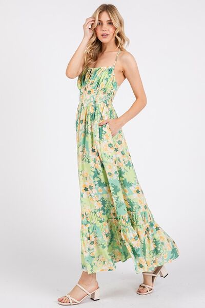 Mittoshop Floral Smocked Back Ruffled Hem Maxi Cami Dress - Bitsy Gypsy Boutique