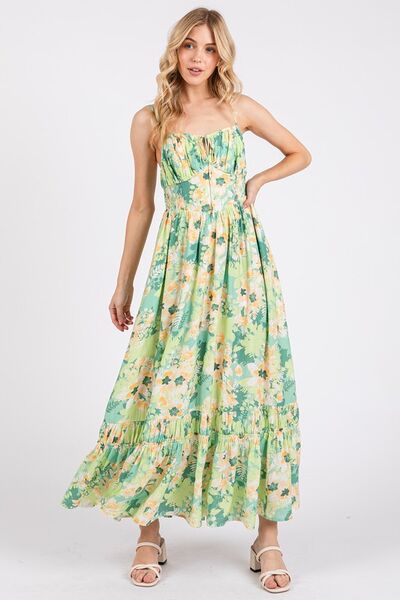 Mittoshop Floral Smocked Back Ruffled Hem Maxi Cami Dress - Bitsy Gypsy Boutique