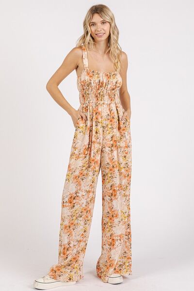 Mittoshop Flower Print Gathered Bust Sleeveless Jumpsuit - Bitsy Gypsy Boutique