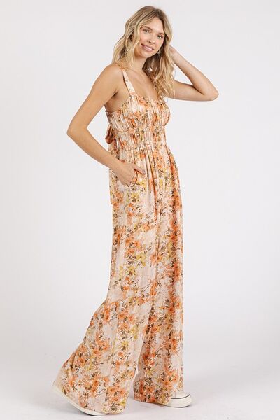 Mittoshop Flower Print Gathered Bust Sleeveless Jumpsuit - Bitsy Gypsy Boutique