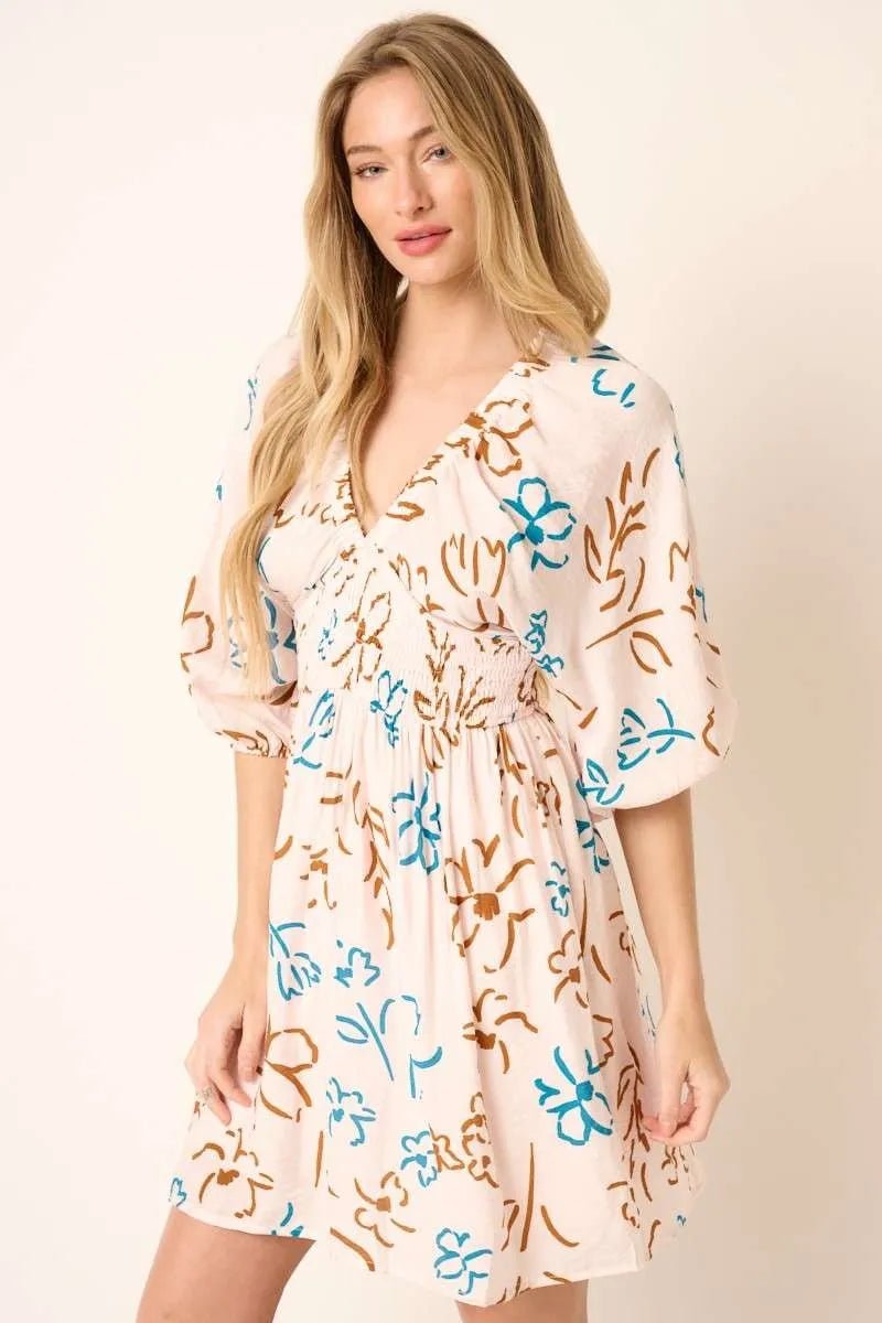 Mittoshop Flower Print Mocked Waist Mini Dress - Bitsy Gypsy Boutique