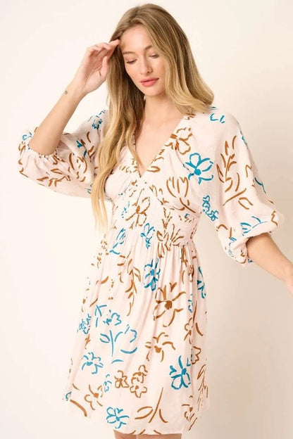 Mittoshop Flower Print Mocked Waist Mini Dress - Bitsy Gypsy Boutique