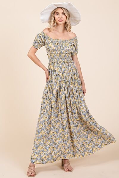 Mittoshop Flower Print Puff Sleeve Gathered Maxi Dress - Bitsy Gypsy Boutique