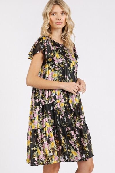 Mittoshop Flower Print Round Neck Flutter Sleeve Tiered Dress - Bitsy Gypsy Boutique