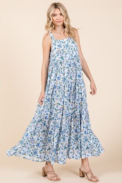 Mittoshop Flower Print Tiered Sleeveless Empire Maxi Dress - Bitsy Gypsy Boutique