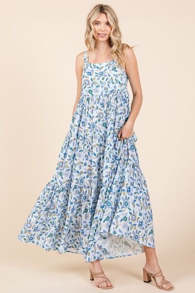 Mittoshop Flower Print Tiered Sleeveless Empire Maxi Dress - Bitsy Gypsy Boutique