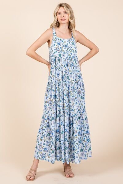 Mittoshop Flower Print Tiered Sleeveless Empire Maxi Dress - Bitsy Gypsy Boutique