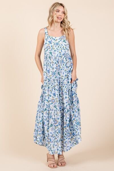 Mittoshop Flower Print Tiered Sleeveless Empire Maxi Dress - Bitsy Gypsy Boutique