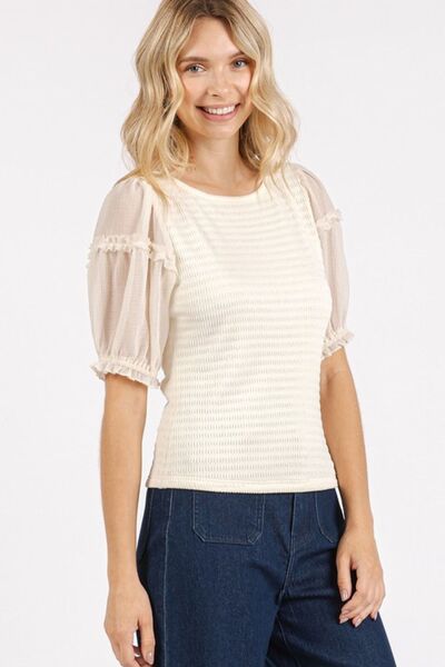 Mittoshop Frill Round Neck Half Sleeve Blouse - Bitsy Gypsy Boutique