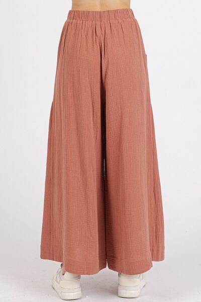 Mittoshop Gauze Elastic Waist Pleated Wide Leg Pants - Bitsy Gypsy Boutique