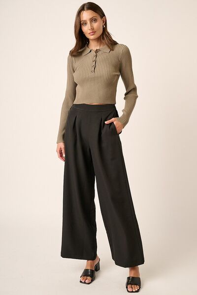 Mittoshop Inverted Pleat Detail Wide Leg Pants - Bitsy Gypsy Boutique