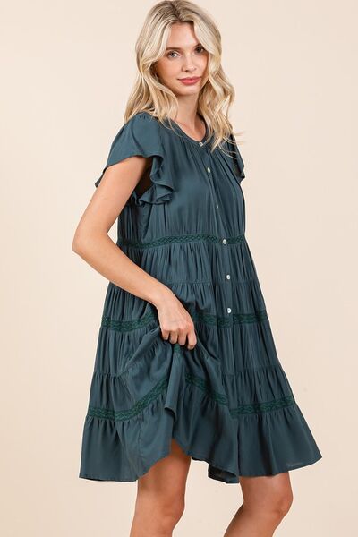 Mittoshop Lace Detail Ruffled Button Down Tiered Dress - Bitsy Gypsy Boutique