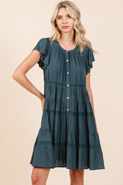 Mittoshop Lace Detail Ruffled Button Down Tiered Dress - Bitsy Gypsy Boutique