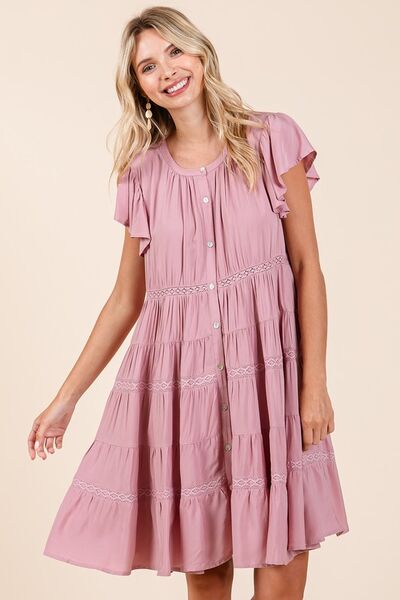 Mittoshop Lace Detail Ruffled Button Down Tiered Dress - Bitsy Gypsy Boutique