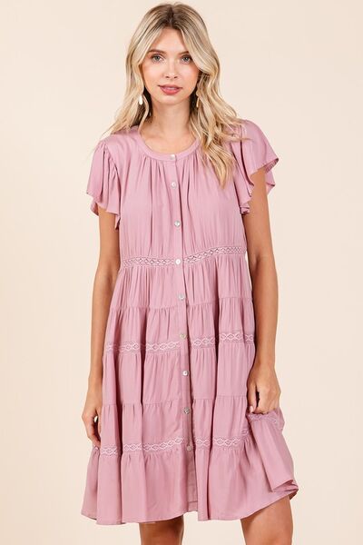 Mittoshop Lace Detail Ruffled Button Down Tiered Dress - Bitsy Gypsy Boutique