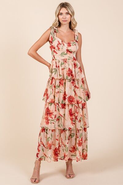 Mittoshop Layered Floral Sweetheart Neck Maxi Dress - Bitsy Gypsy Boutique