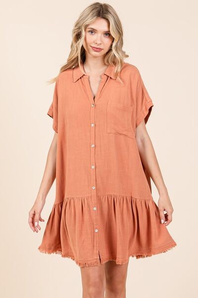 Mittoshop Linen Blend Button Down Shirt Mini Dress - Bitsy Gypsy Boutique