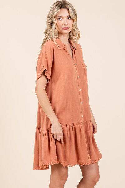 Mittoshop Linen Blend Button Down Shirt Mini Dress - Bitsy Gypsy Boutique