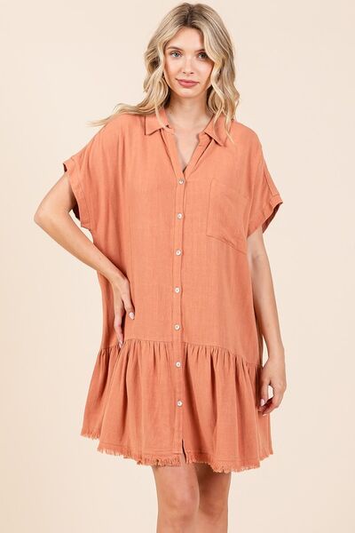 Mittoshop Linen Blend Button Down Shirt Mini Dress - Bitsy Gypsy Boutique