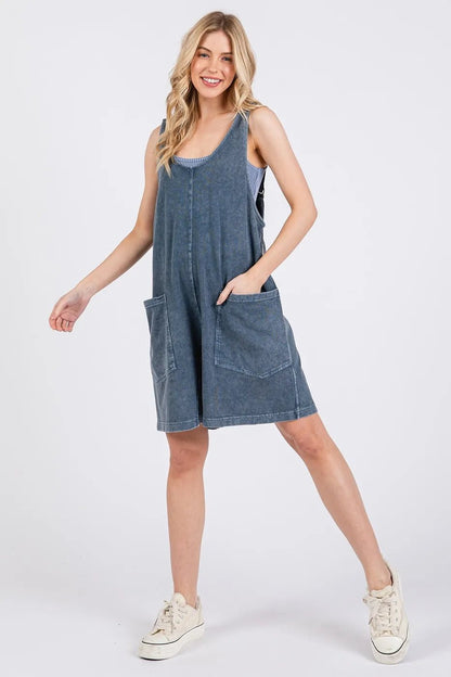 Mittoshop Low Scoop Neck Tank Washed French Terry Romper - Bitsy Gypsy Boutique